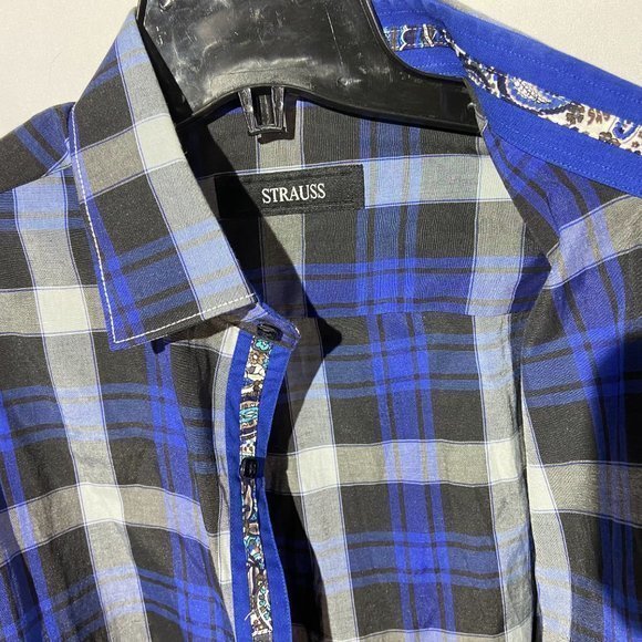 Strauss Long Sleeved‎ Button Shirt Blue Plaid Large LIKE NEW - Picture 5 of 8